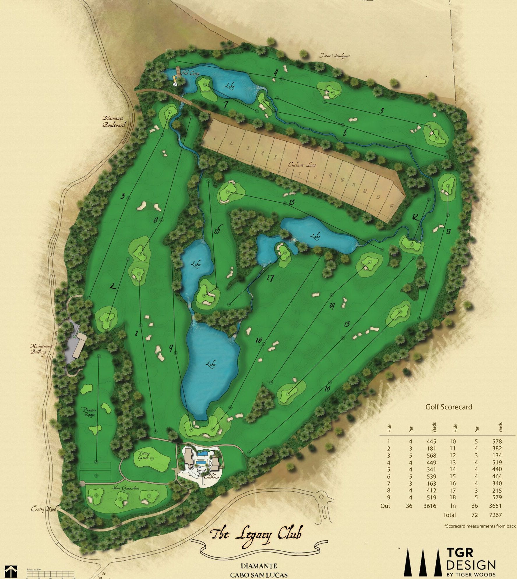 Course map and scorecard of the Legacy Club course by TGR Design